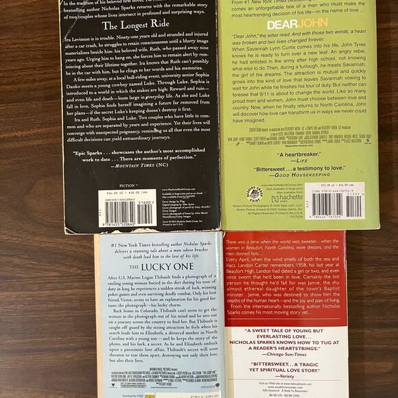 4 Nicholas Sparks paperback books, romantic novels - Picture 2 of 2